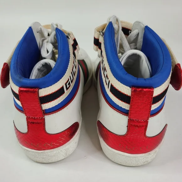 GUCCI White Leather New Ace High Top Sneakers sz 8